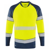 Leo Workwear Ruda Class 2 Long-Sleeved T-Shirt Hi-Vis Yellow / Navy